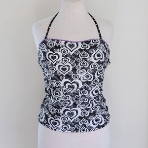 Arizona Black & White Hearts Halter Tankini Top Swim Tank Y2K Baddie Size Small
